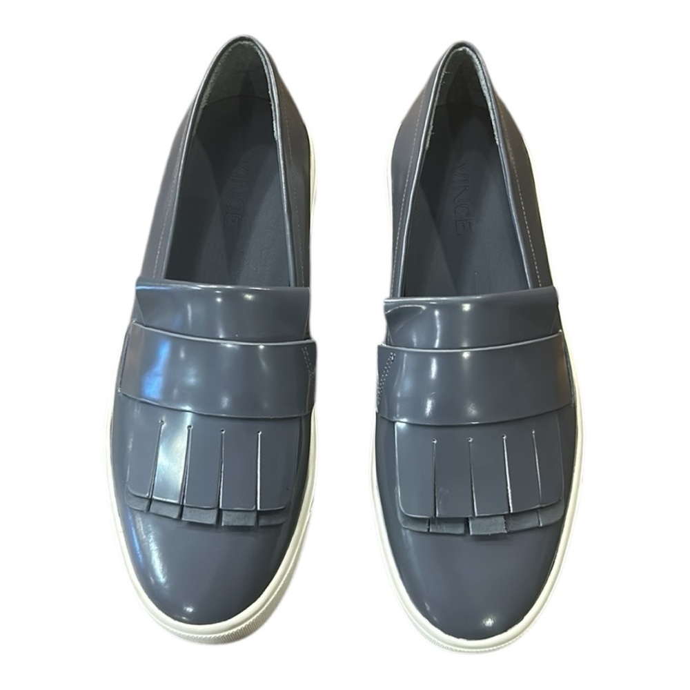 Vince Women’s Gray Patent Leather Coventry Slip On Kiltie Loafers Size 7